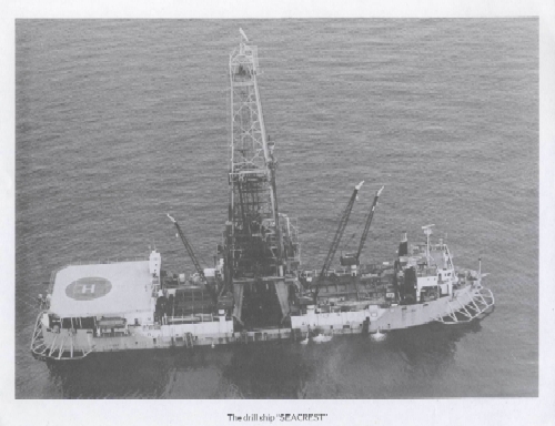 the drill ship 'seacrest' at anchor. one of the biggest vessels to sink in the gulf of thailand